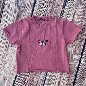 Brandy Melville Pink Crop Top with Butterfly